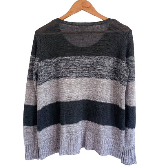 Eileen Fisher Organic Linen Bold Striped Crewneck Semi Sheer Sweater Grey Small - Picture 4 of 8